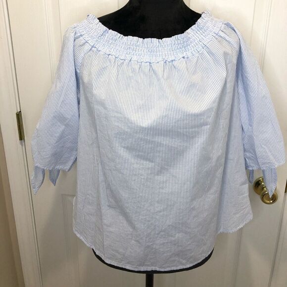 H&M pin striped off the half sleeve blouse top 4 - Picture 4 of 9